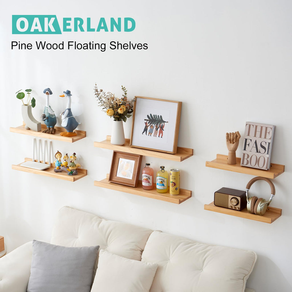Long Floating Shelves 36 inch, Set of 2 Rustic Pine Wood Wall Shelves, Picture Ledge for Storage, Books, Room