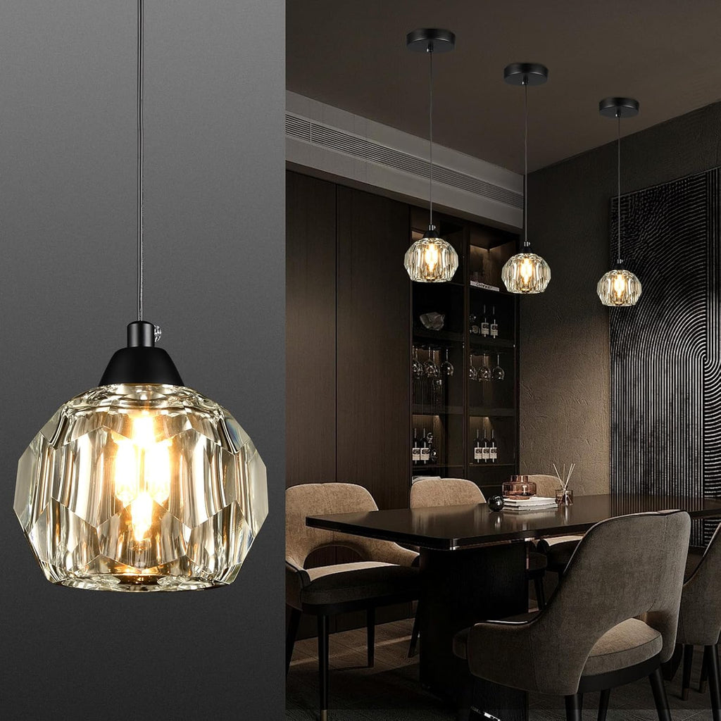 Crystal Chandeliers for Dining Room Lights Fixture Over Table, 1-Light Black Modern Pendant Light Fixture, Crystal Pendant Lighting for Kitchen Island Bathroom Bar A116-B0DSVDV3PG
