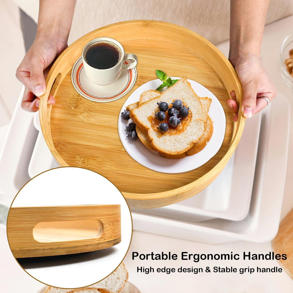 Wooden Lazy Susan Organizer for cabinet-12 Inch Bamboo Kitchen Turntable Organizer with Double Handles-Large Bamboo