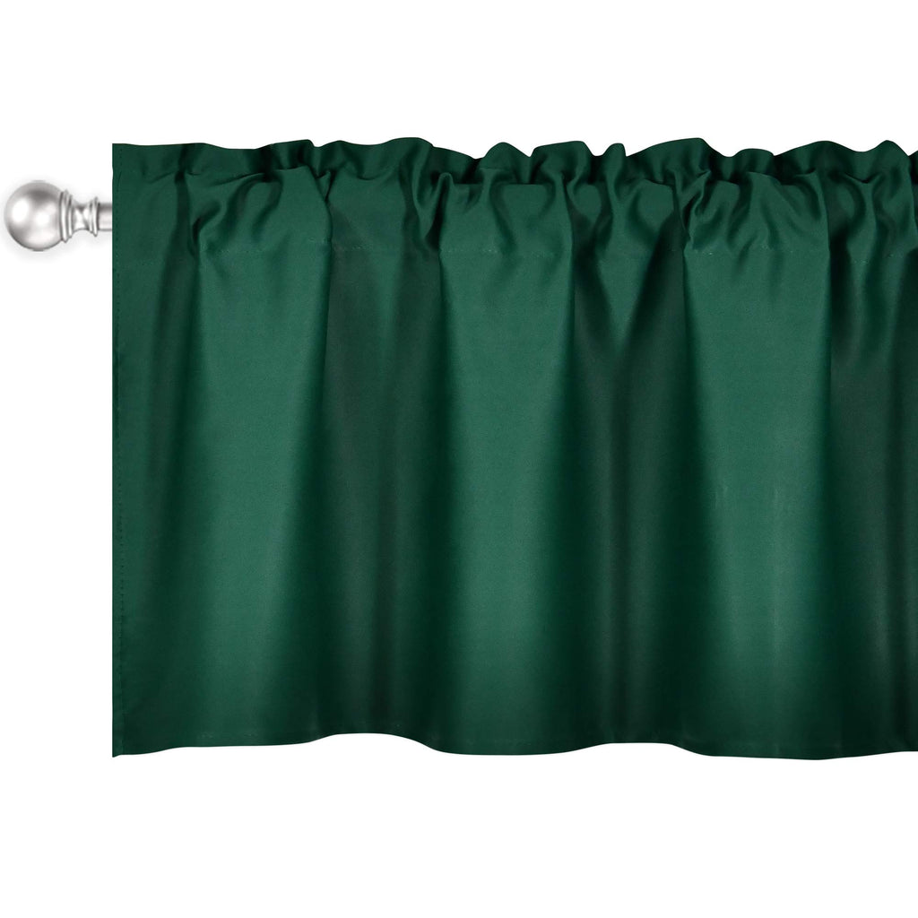 Deep Green Valance for Windows 42x18 Inch Solid Thermal Insulated Blackout Rod Pocket Kitchen Short Curtain Toppers
