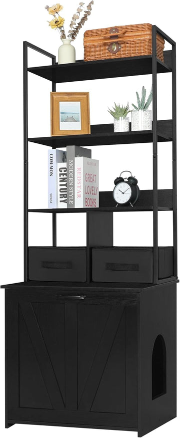 Cat Litter Box Enclosure, 3 Storage Shelves and 2 Drawers, 61.8" H