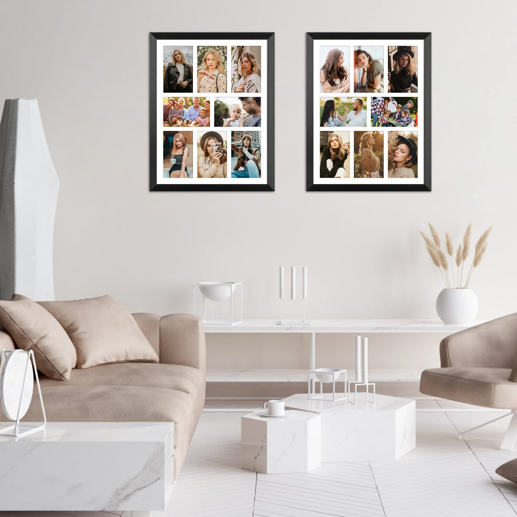 13x17 Collage Frame with 8 Openings 4X6 Pictures, Multiple Picture Frame with Mat, Wall or Tabletop Decor, Black Wood