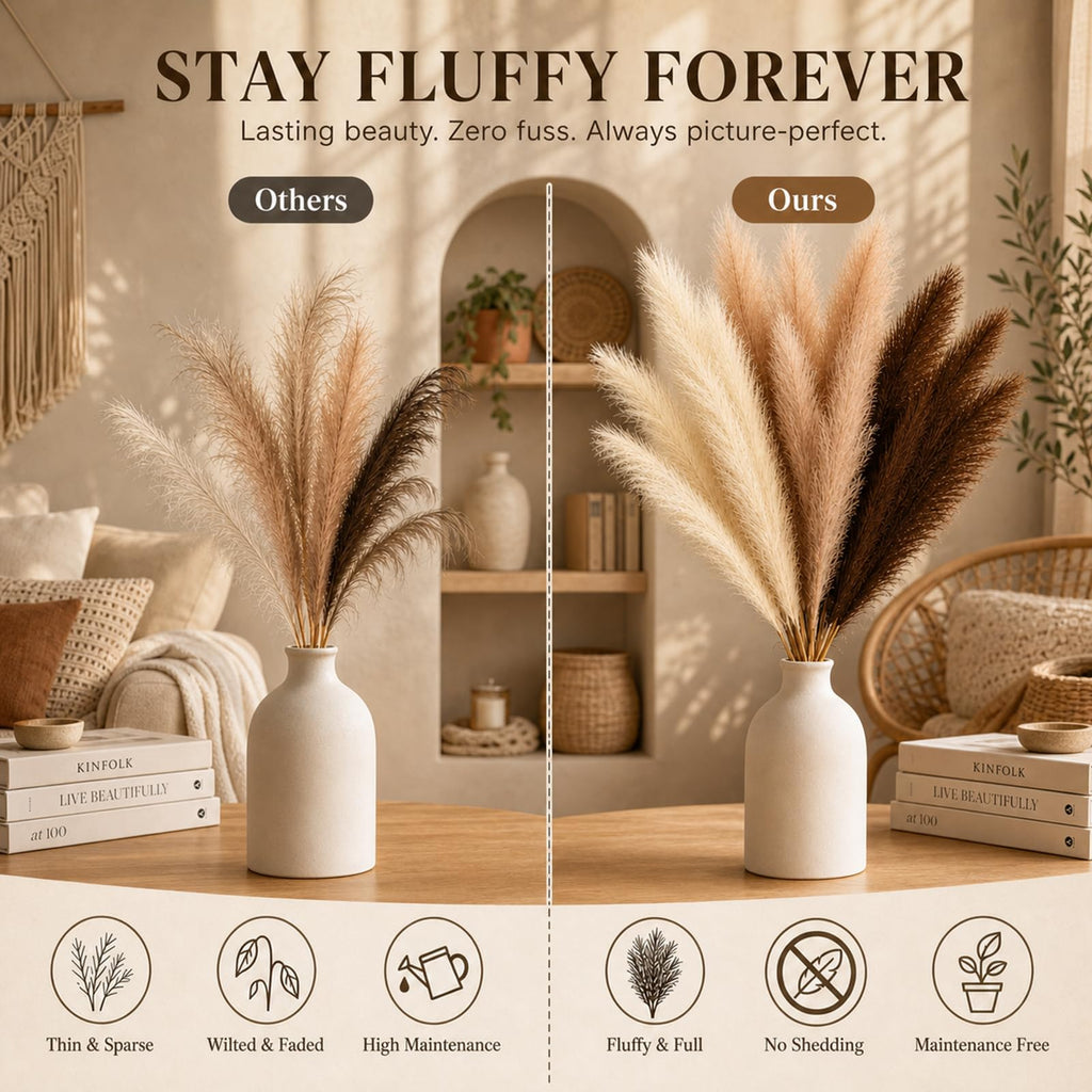 9 PCS 45" Artificial Pampas Grass Dark Brown & Beige & Brown