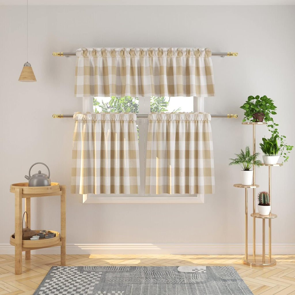 Buffalo Check Kitchen Tiers 36 inches Long Plaid Gingham Rod Pocket Classic Cafe Country Farmhouse Kitchen Half