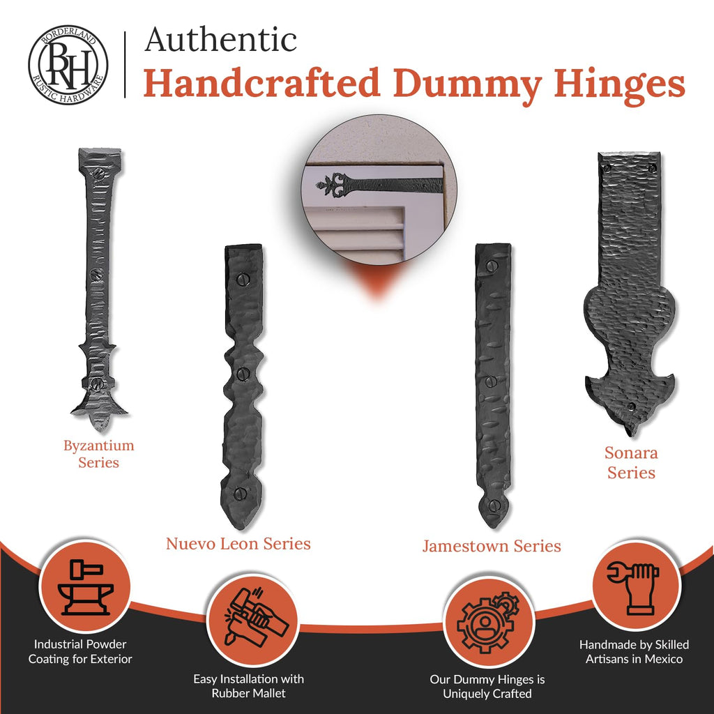 2 Pack 9" Black Faux Strap Hinges - Hand Forged Dummy Faux Hinge - Handmade Rustic Iron Hinges for Farmhouse Shutter