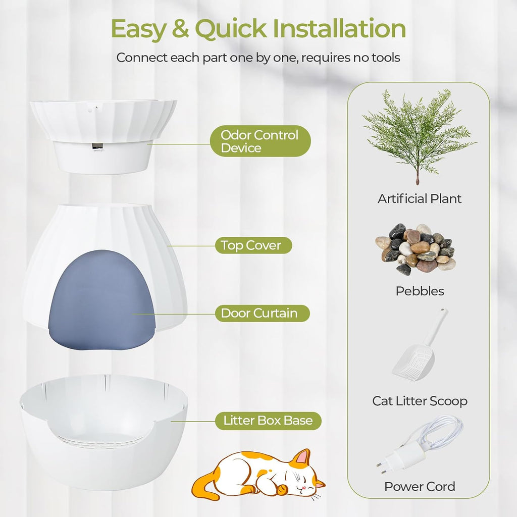 Cat Litter Box Plant - Hidden Litter Box Furniture with Electronic Odor Removal System, Detachable Door Curtain