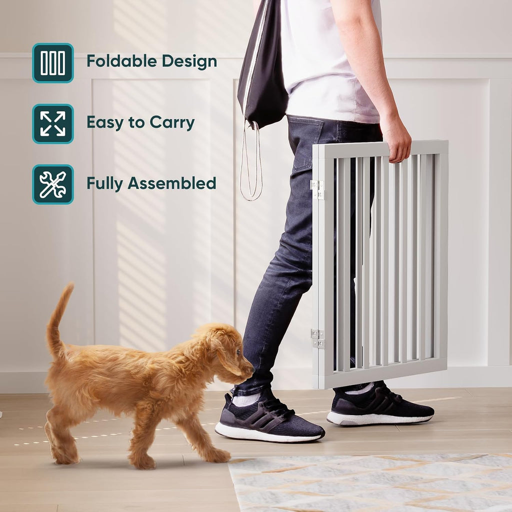 Bamboo Dog Gates Indoor 2-Panel Freestanding Puppy Gates for The House with 2 Metal Stands 24" H Folding Wood Pet
