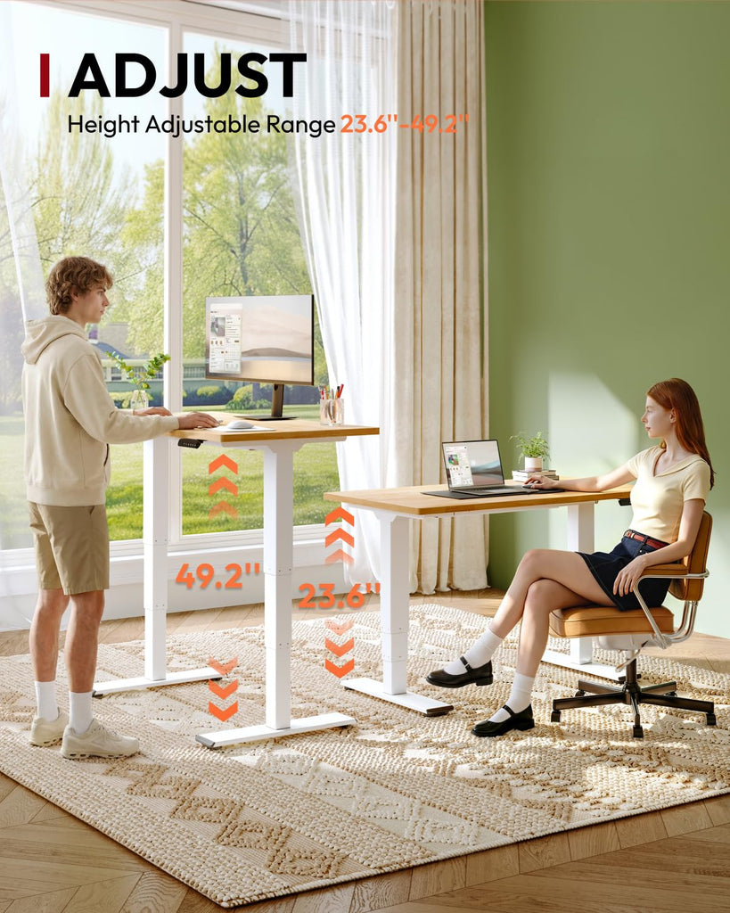 Solid Wood Dual Motor Standing Desk-55"x24"-Original/White