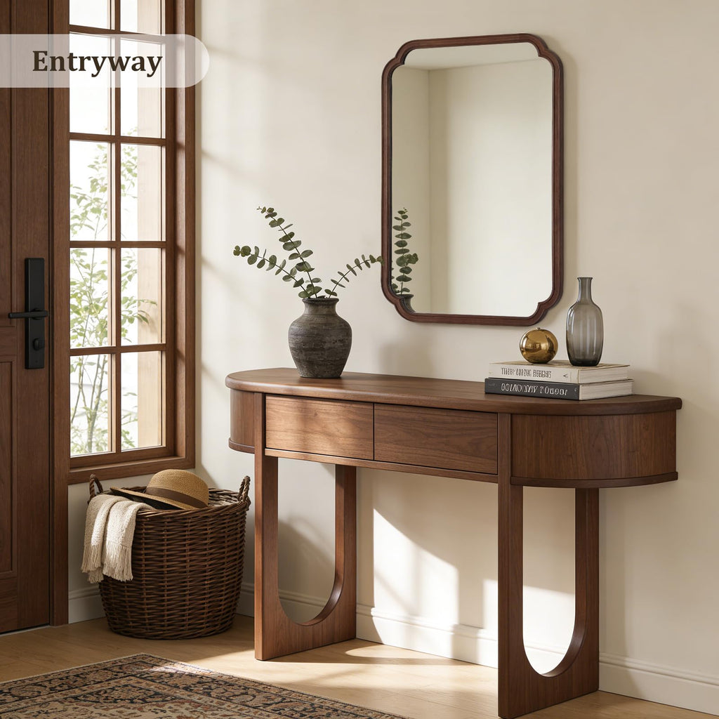 28" x 40" Wood Bathroom Mirror for Wall Mounted, Rustic Rounded Corner Vanity Mirror Home Decorative [28" x 40"