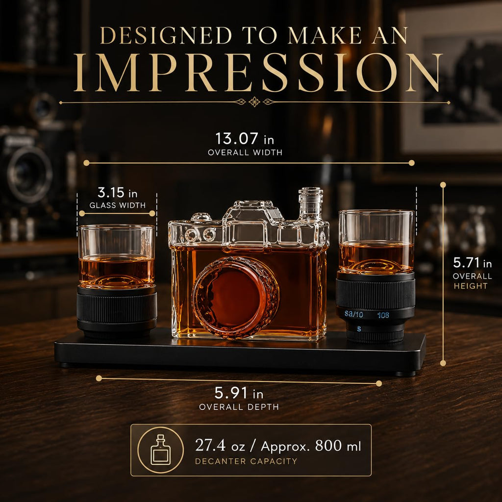 Camera Shaped Wine & Whiskey Decanter - 27.4OZ Photographer Unique Decanter Set with Beautiful Gift Box, Photo