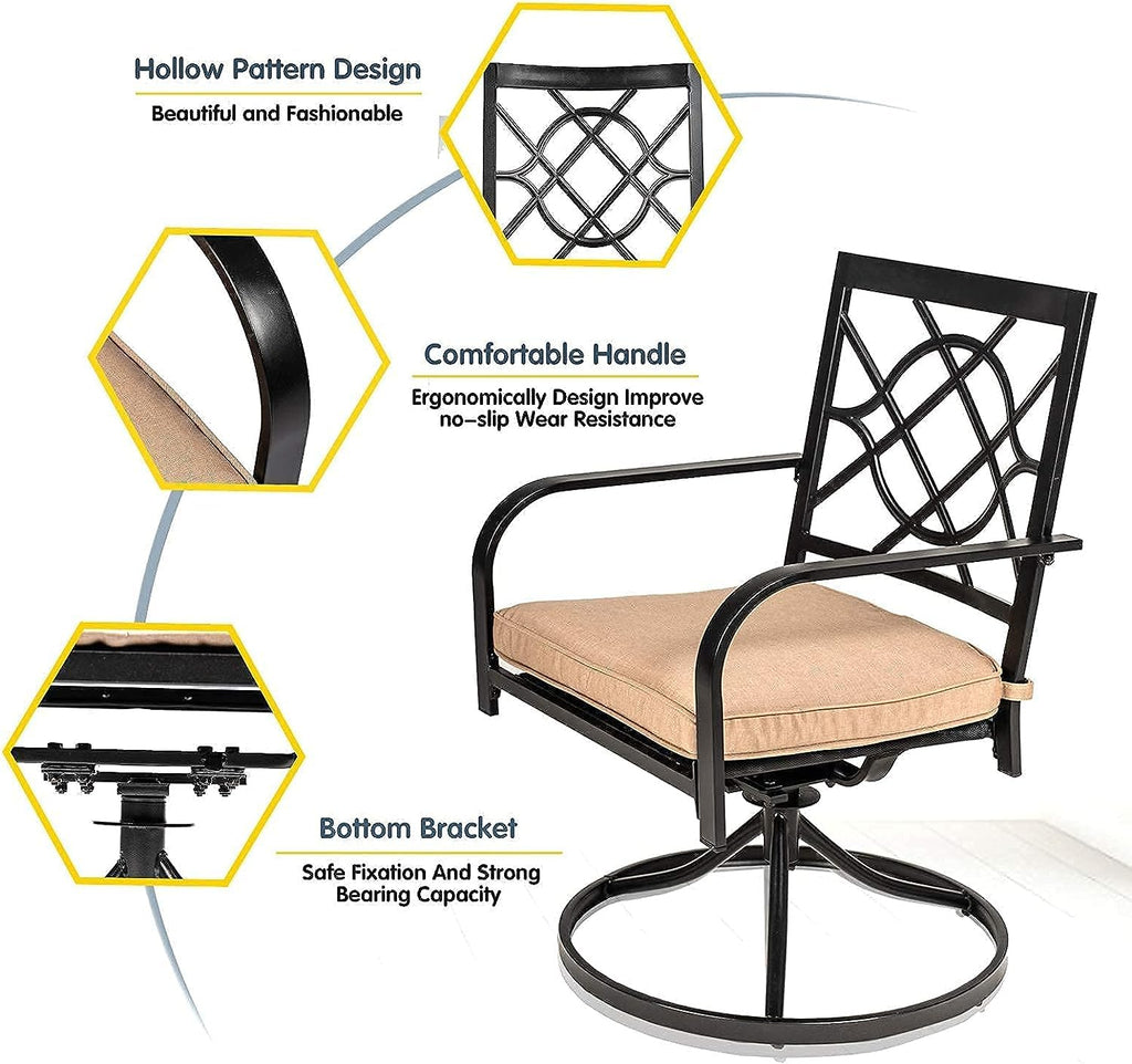 Outdoor Dining Swivel Chairs Set of 2, Metal Frame Patio Chair Rocker with Brown Cushion for Garden, Bistro
