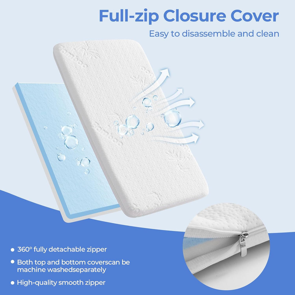 47x23.6 Bedside Crib Mattress: 2" Thick Dual Sided Gel Memory Foam Bassinet Mattress Fit for /BabyBond/ELEMARA