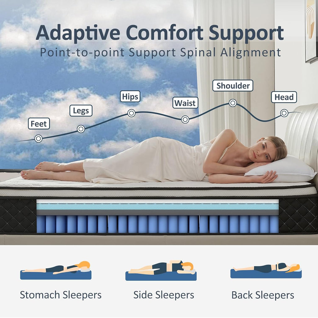 Queen Mattress, 12 Inch Queen Size Mattress in a Box, Memory Foam Mattress with Pocket Springs, Medium Firm, Lumbar