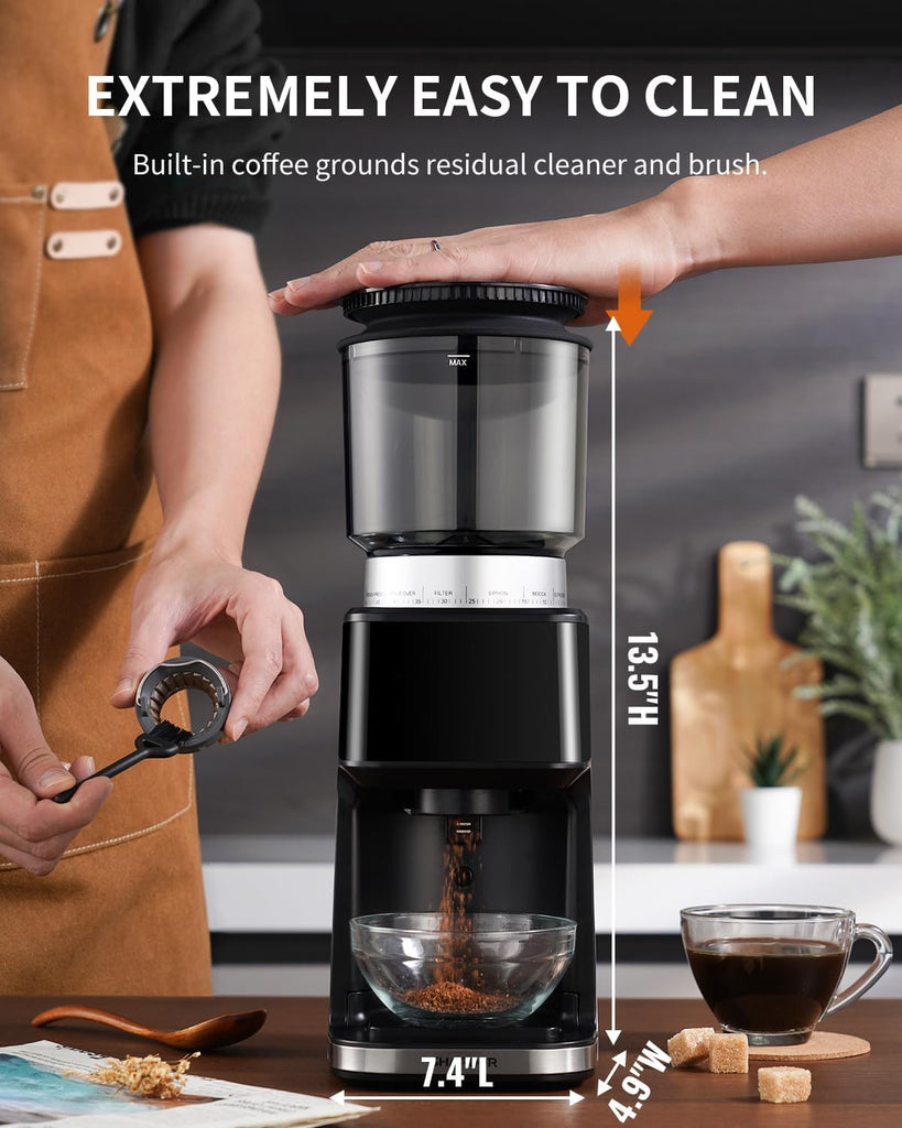 Conical Burr Espresso Coffee Grinder Electric with Precision Timer 2.0, Touchscreen Adjustable Burr Mill with 51
