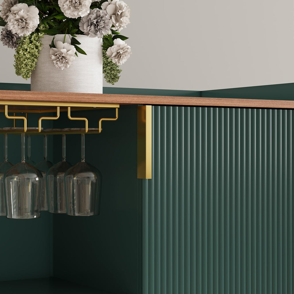48" Wine Bar Cabinet with Fluted Texture, Buffet Sideboard, Green