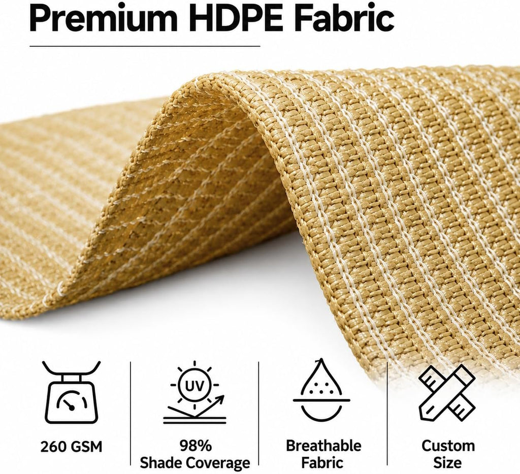 Heavy Duty 12' x 16' Beige Sun Shade Rectangle Pro Ring Shade Sail, 260 GSM Commercial Grade UPF50 Sunshade