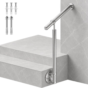 Hand Rails for Steps, 304 Stainless Steel 1-2 Step Single Post Handrail Side Mount Wall to Floor, Indoor Outdoor