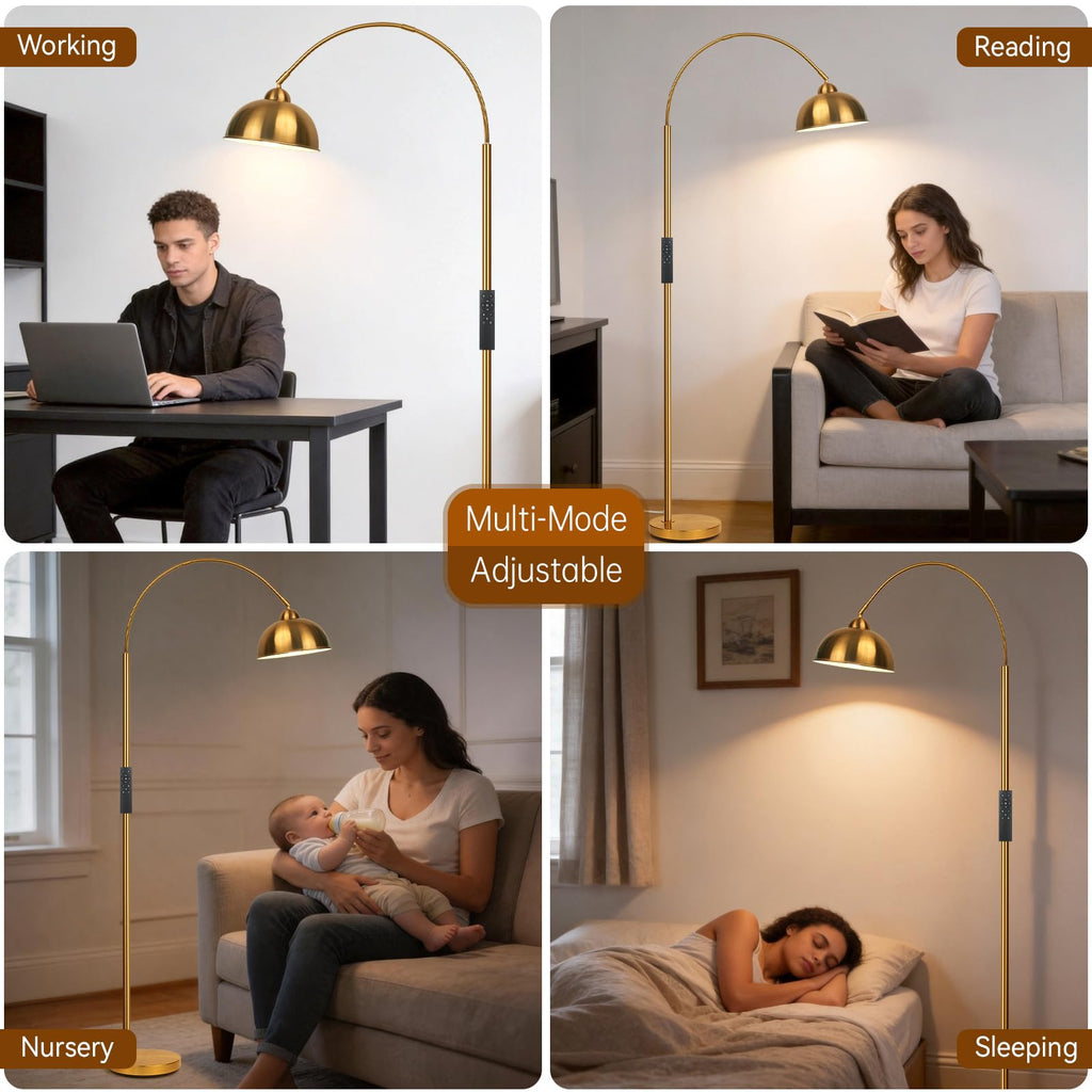 Modern Arc Floor Lamp with Remote Control 12W Stepless Dimmable Arched Standing Lamp, Adjustable Metal Hanging Shade