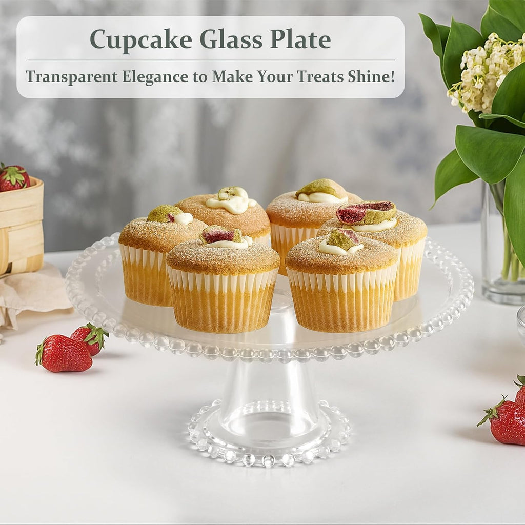10 Inch Beaded Glass Cake Stand Vintage Clear Cake Stand Cakes Serving Platters Footed Dessert Plate Display Desserts