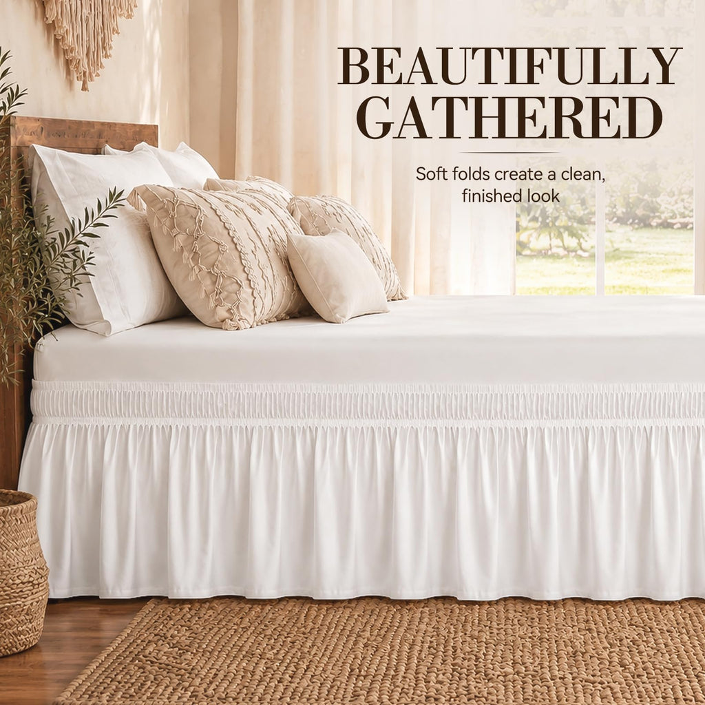 White King Bed Skirt 14 Inch Drop, Elastic Wrap Dust Ruffle