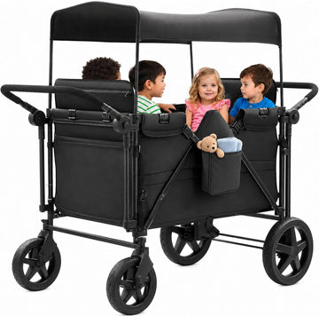 Stroller Wagon for 4 Kids, 4 Seater Wagon Stroller Featuring 4 High Seat with Point Harnesses and Adjustable