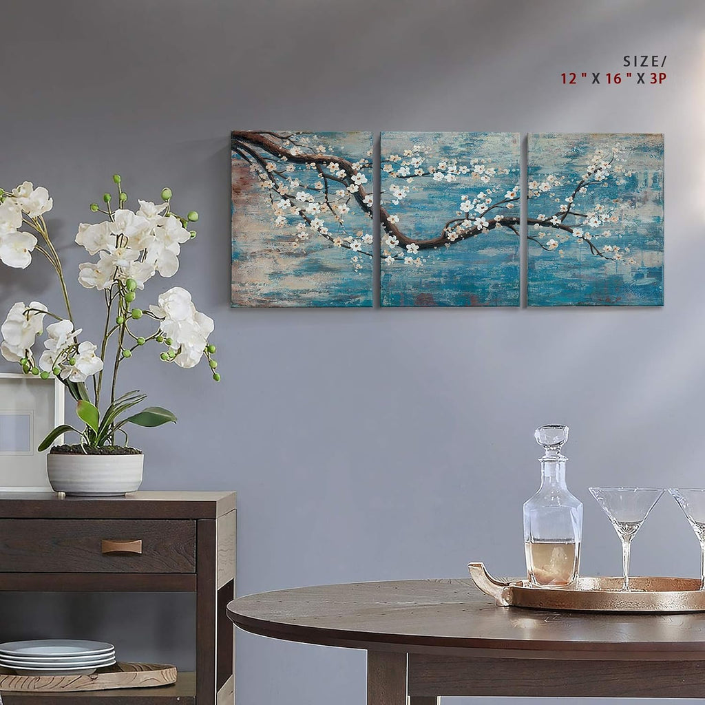 3 Piece Wall Art Hand-Painted Framed Flower Oil Painting On Canvas Gallery Wrapped Modern Floral Artwork Bedroom