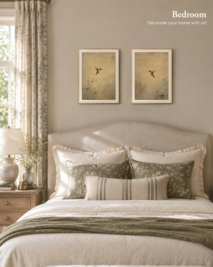 Framed Hummingbird Botanical Wall Art Set, 12x16In