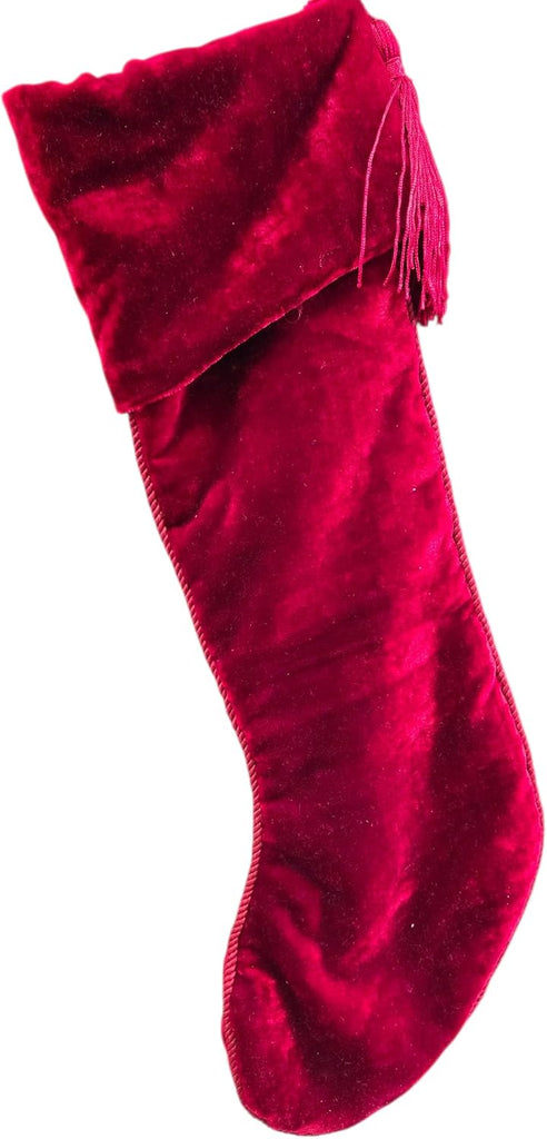 Christmas Stocking 21" x 7", Red Velvet Christmas Stocking with Gold Beaded Embroidery, Luxury Holiday Stocking with