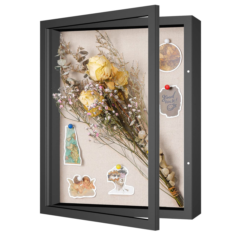 2 Packs 11x14 Shadow Box Frame with Linen Back - Sturdy Rustic Memory Display Case of Flower, Pictures, Medals and