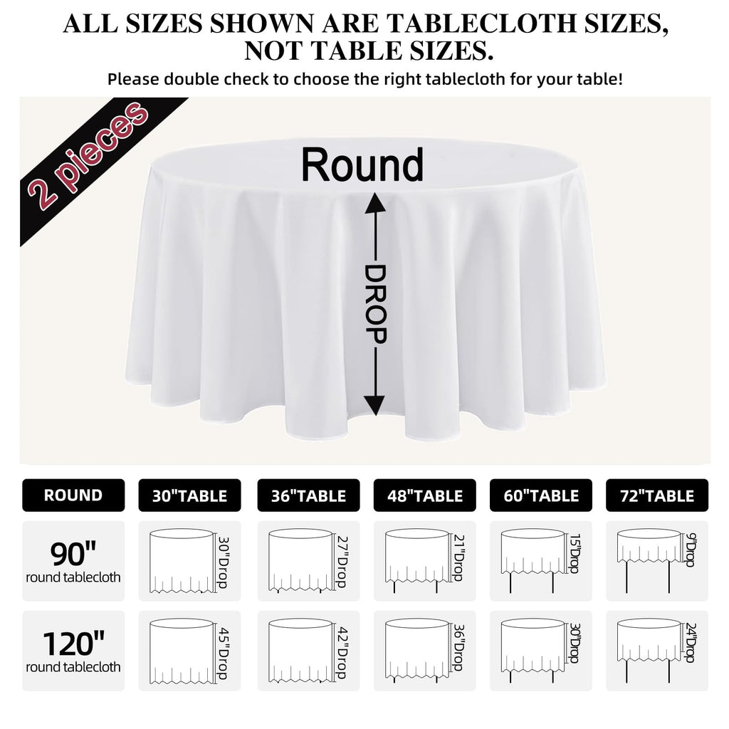 120 Inch Round Tablecloth 2 Pack White Table Cloths Polyester Fabric