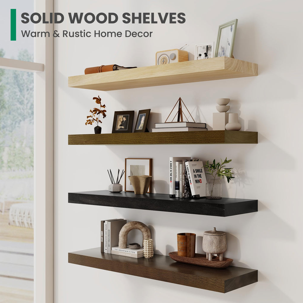 Solid Wood Floating Shelves For Wall, 36"W x 9"D x 1.56"H Large Wall Shelves Bedroom Bathroom Kitchen Drcor Storage