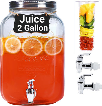 Gallon Drink Dispensers for Parties with 2 Press-Spigots & Fruit Infuser - Set of 2