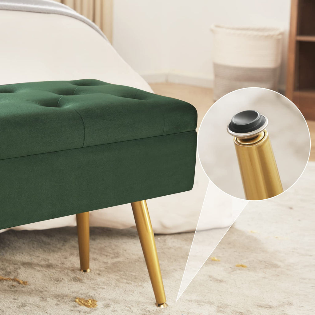 Storage Bench Entryway Bench End of Bed Bench Ottoman Upholstered Velvet Bedroom Bench Tufted Bench with Golden Legs