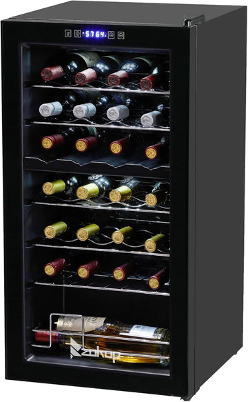 28-Bottle Dual Zone Compressor Wine Cooler, Freestanding Compact Mini Wine Fridg