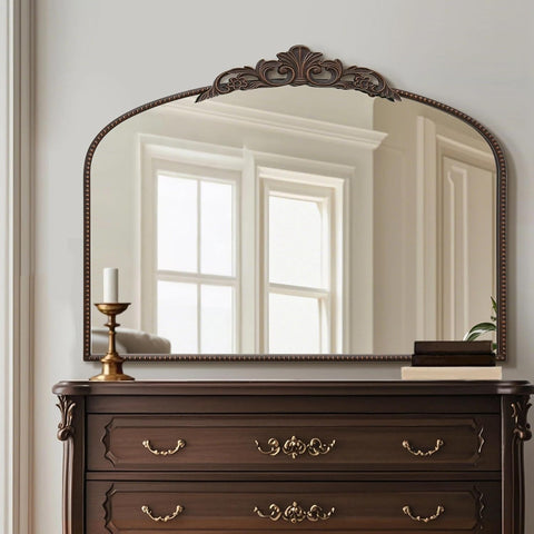 Large Bronze Vintage Mirror: 40"x29" French Baroque Antique Mirror - Traditional Ornate Decorative Wall Mounted Arched