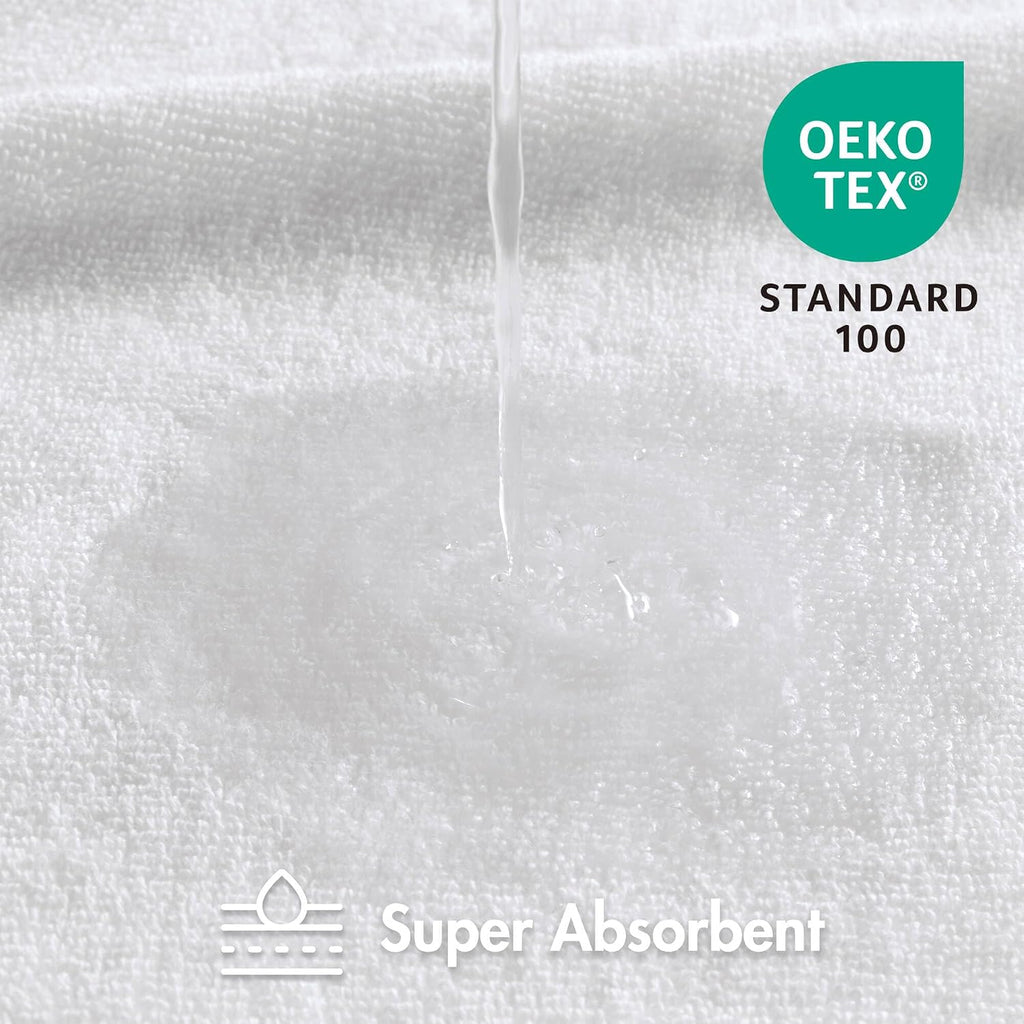 Park Roan Border Cotton Bath Towel Set Absorbent, 6 Piece, White | Microfiber, Soft Pile, Machine Washable, OEKO-TEX