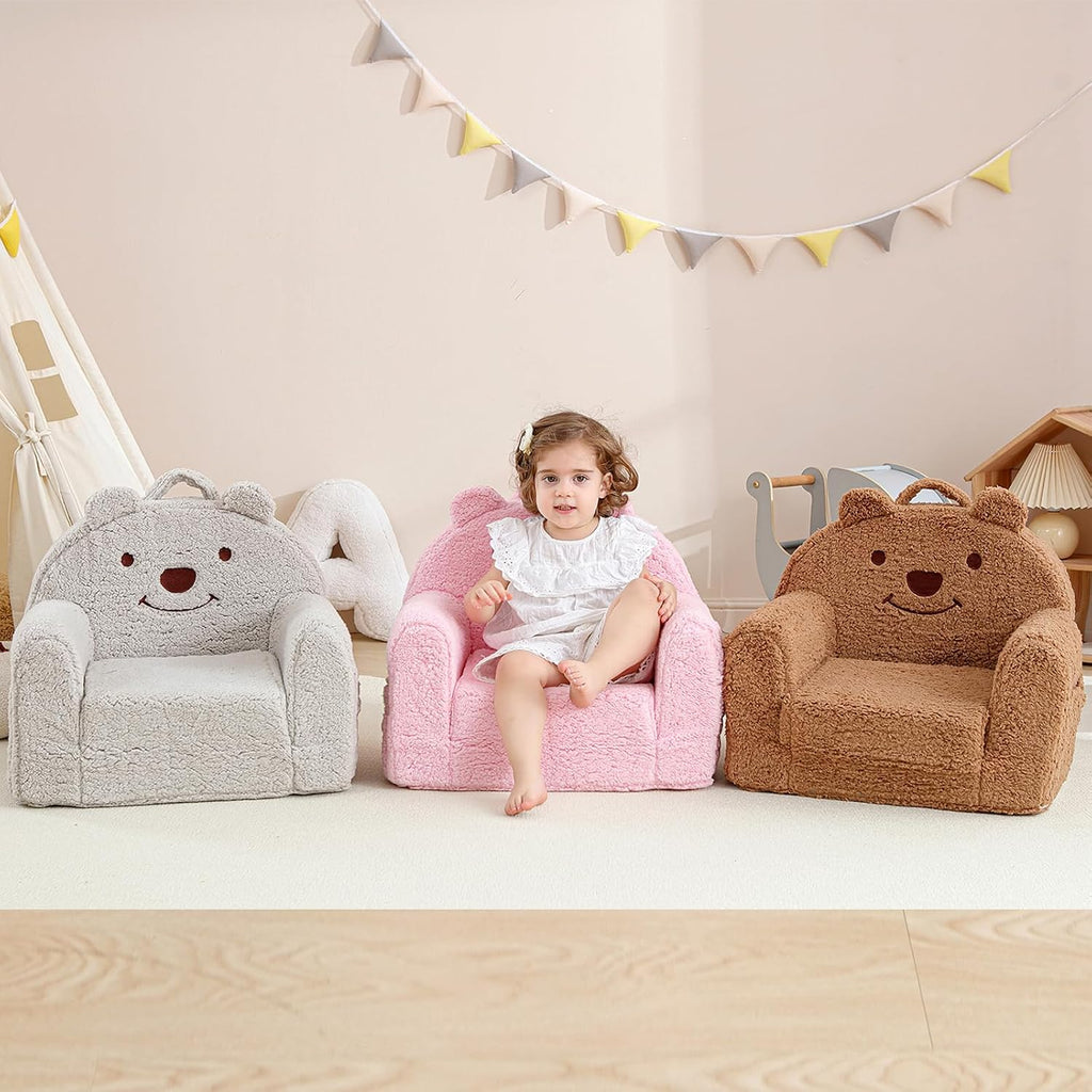 Toddler Chair,Sherpa Bear Toddler Couch Fold Out,Children Reading Chair,Flip Out Kids Couch,Kids Sofa Convertible