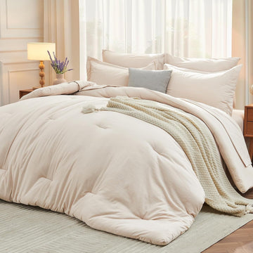7 Pieces Queen Comforter Set, Soft Bed in a Bag Queen, All Season Bedding Set with Comforter, Flat Sheet, Fitted Sheet