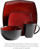 Soho Lounge Square 16-Piece Dinnerware Set, Service for 4, Reactive Glaze Stoneware Plates and Bowls, Modern Dishes