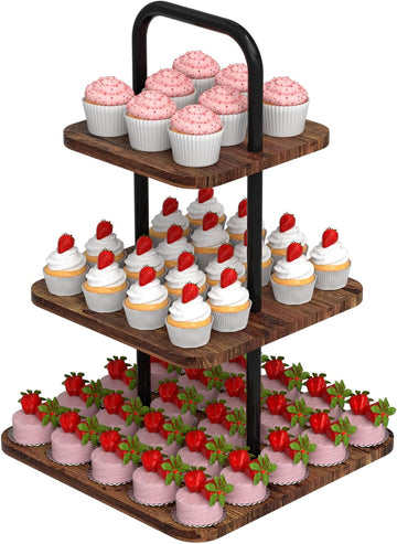 Cupcake Stand, 3-Tier Dessert Stand for 32 Cupcakes, Wood & Metal Tower Display Premium Holder Dessert Tree Tower
