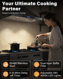 30 Inch Stainless Steel Wall Mount Range Hood 900 CFM Ultra-Quiet 4 Speed Touch & Remote Control, LED Lights Convertible Ducted/Ductless