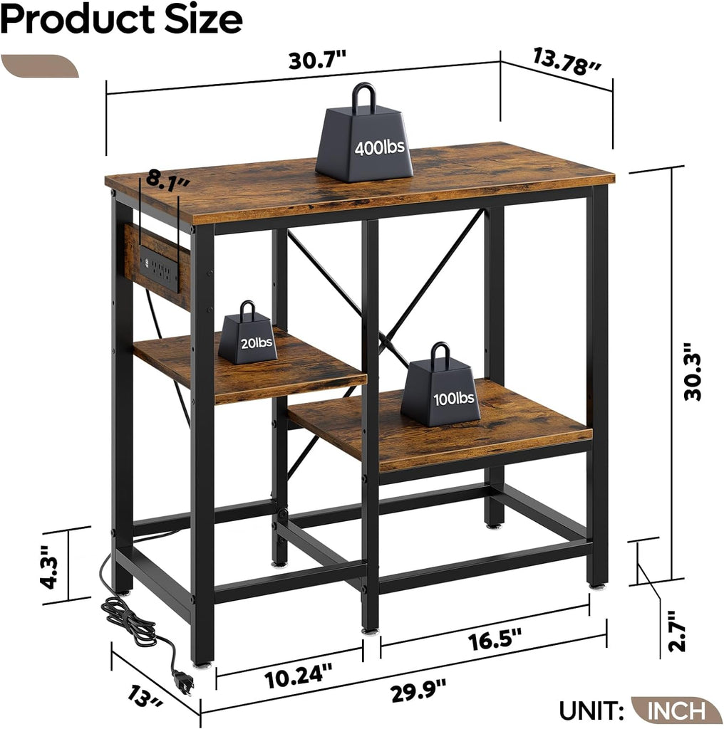 20-29-37 Gallon Fish Tank Stand with Power Outlet, Rustic Brown