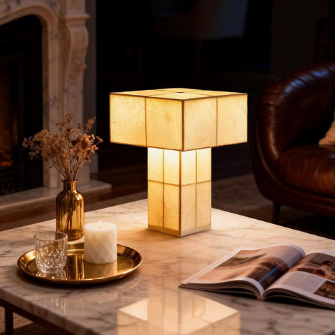 Cordless Small Table Lamp, USB-C Rechargeable Touch Dimmable Bedside Lamp with Handcrafted Fiber Sha