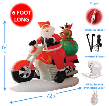 6 FT Outdoor Christmas Inflatable Santa Claus & Reindeer on Motorcycle