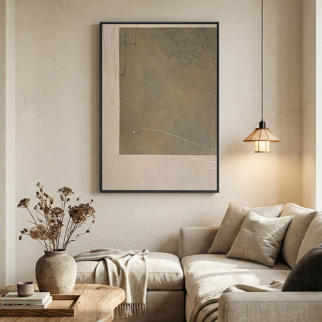 Framed Neutral Beige Taupe Abstract Wall Art, 1 Piece 24x36 In