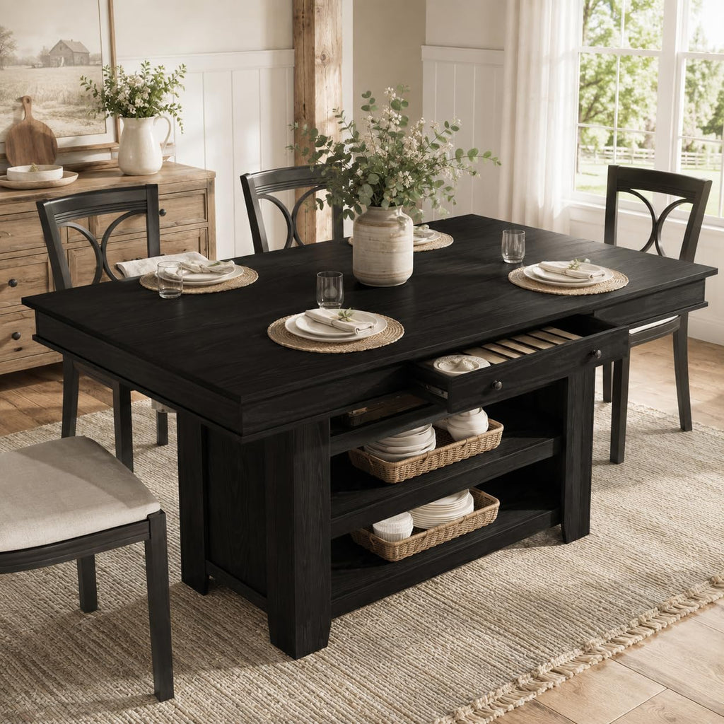 Counter Height Dining Table with Storage, Retro Black