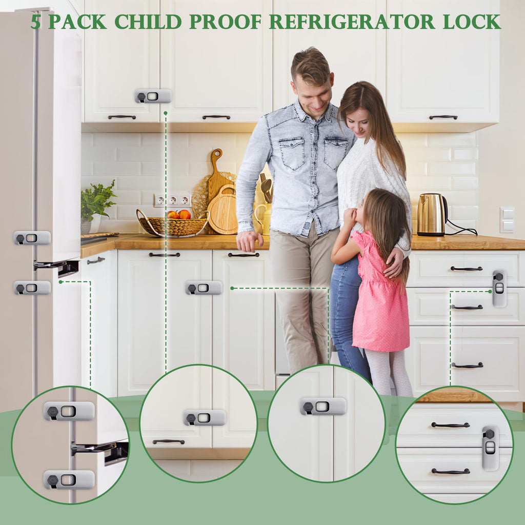 5 Pack Child Proof Refrigerator Lock, Baby Proofing Cabinet Locks, Oven Lock Child Safety, Fridge Lock, for Fridge