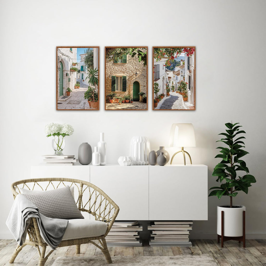 Vintage Italian Countryside Landscape Framed Wall Art, Mediterranean Italy Street Landscape Poster, Modern Europe