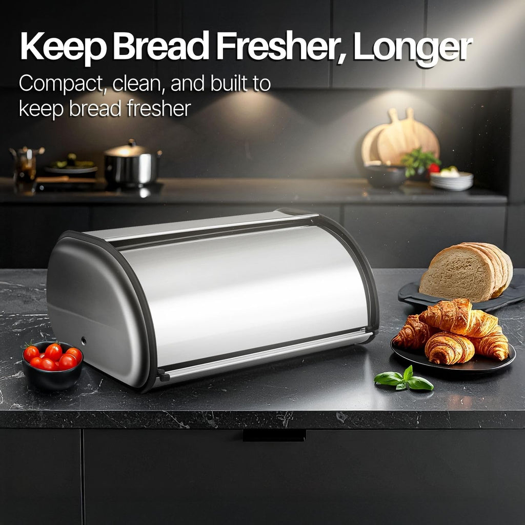 Stainless Steel, 13-Inch Bread Bin for Countertop