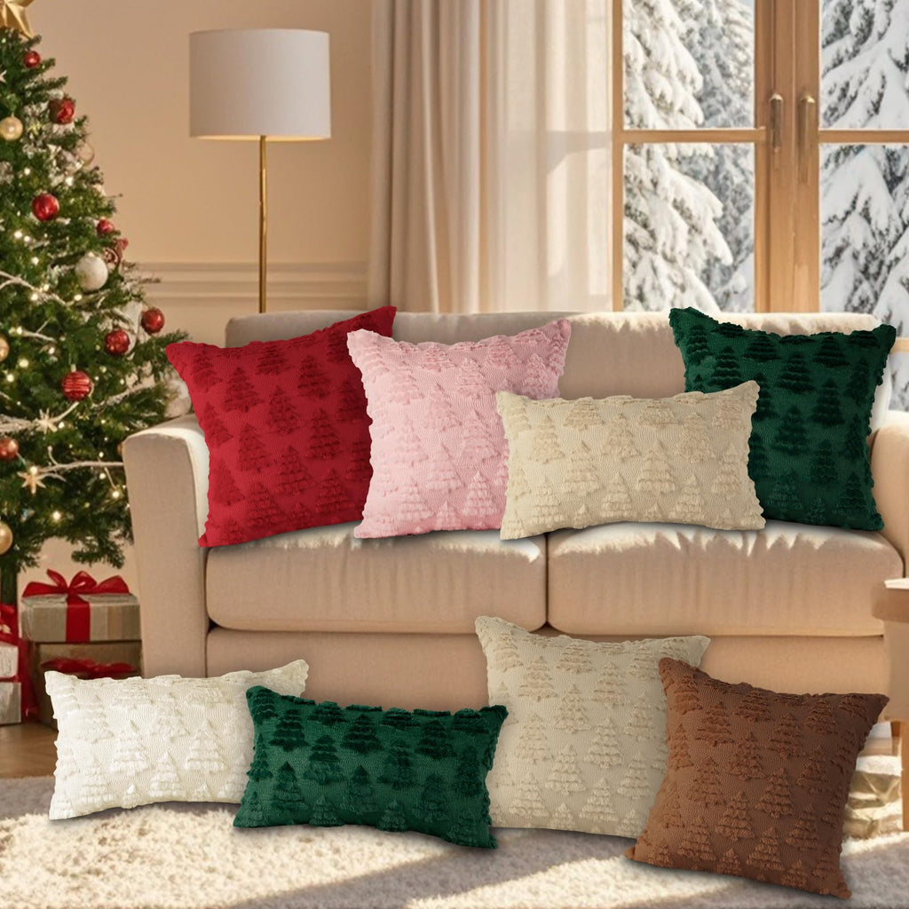Christmas 22x22 Throw Pillow Covers Set of 2, Winter Christmas Tree Throw Pillow Cases Soft Plush Faux Fur Wool 22 x